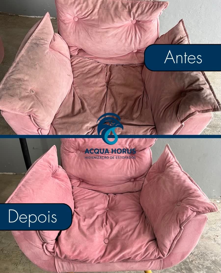 Poltrona de veludo antes e depois da higienização